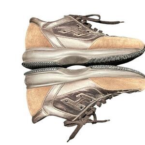 Hogan Brown Suede Metallic Sneakers Size 37.5 Made in Italy